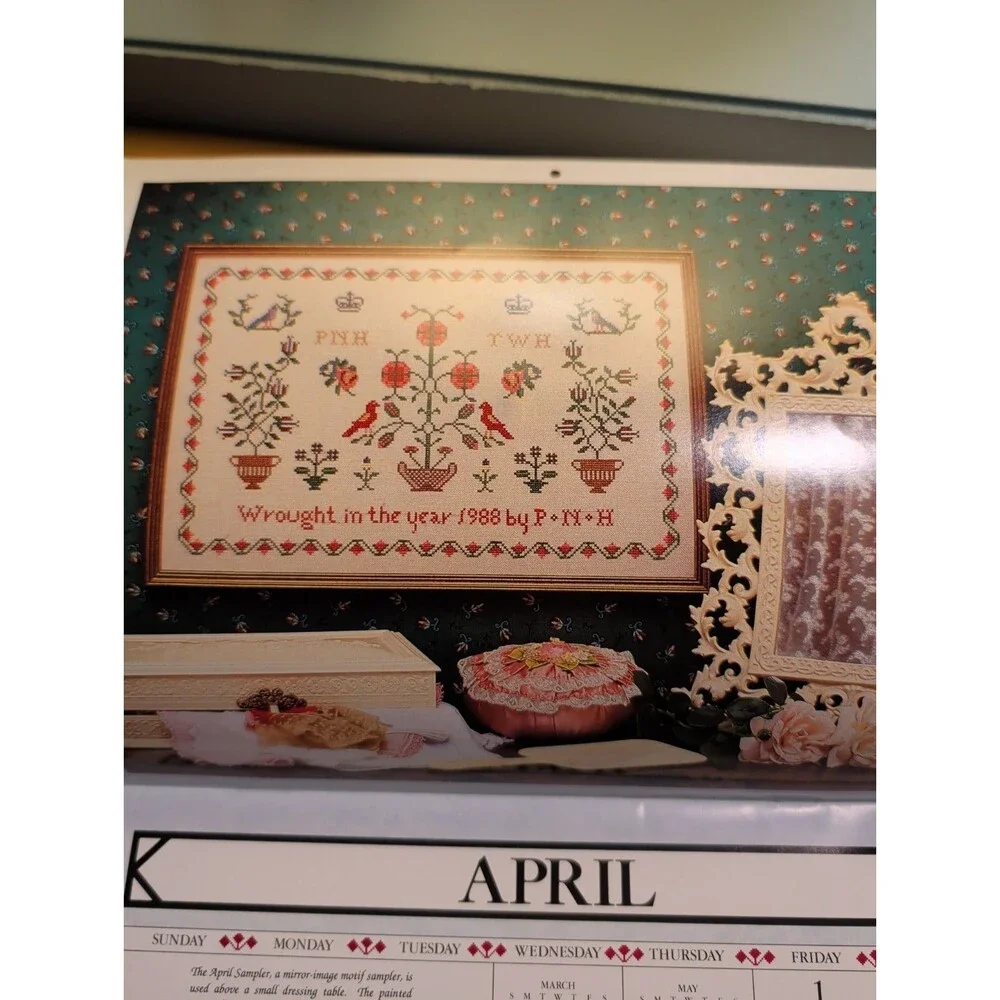 Assorted Vintage Cross Stitch Samplers + Year in Samplers Calendar, 1988